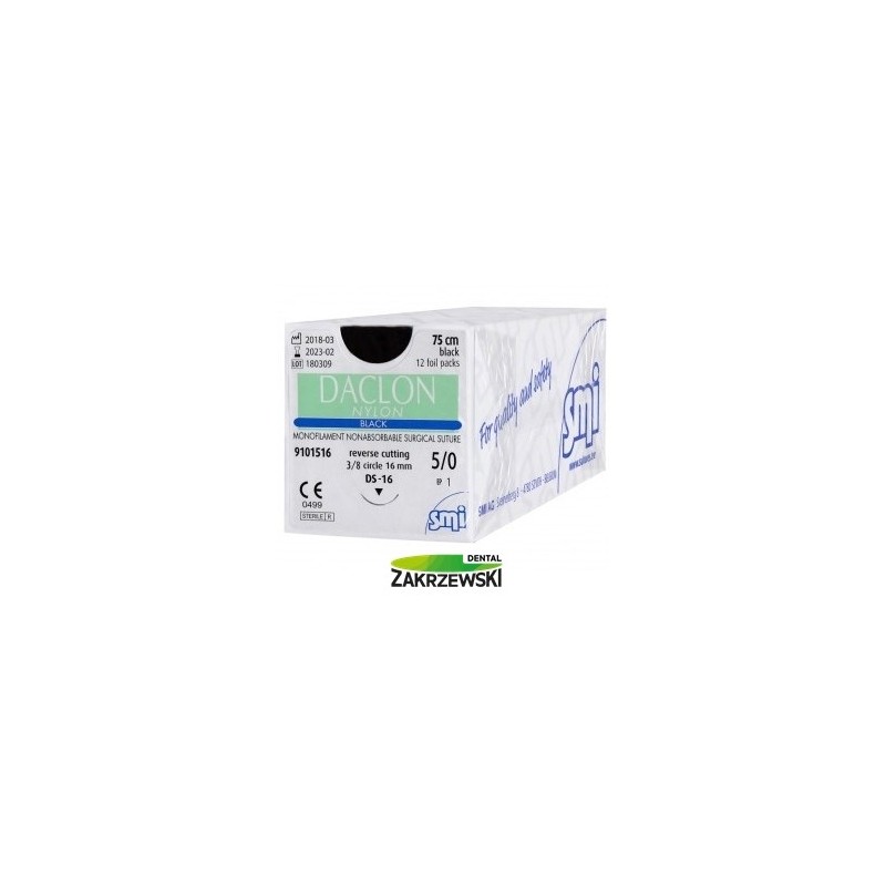 Нить chir. Daclon Nylon 5/0, 1 / 2k, 75cm, игла 16mm op.12 шт.