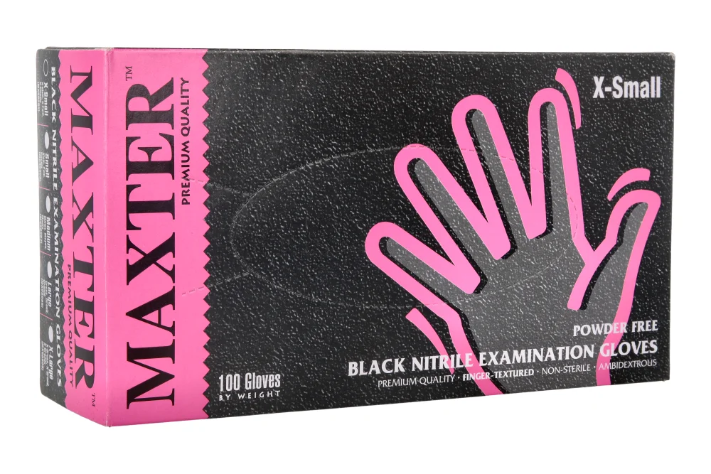 Чёрные нитриловые перчатки Maxter, 100 шт.
