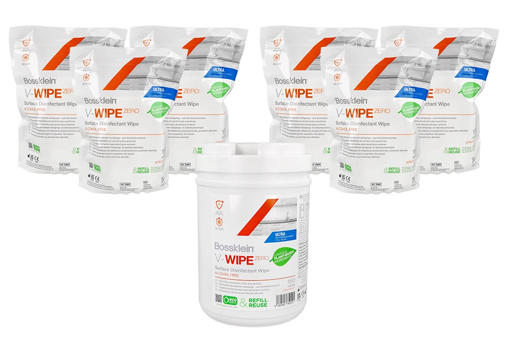 Набор безспиртовых салфеток Bossklein V-Wipe Zero (6 вкладышей × 160 шт. + контейнер)
